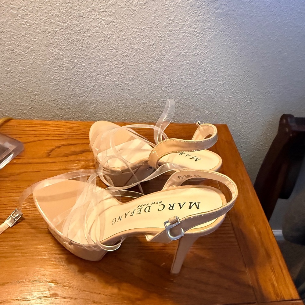 Marc Defang Tops Nude and Clear Platforms,pageant, prom, fitness competition